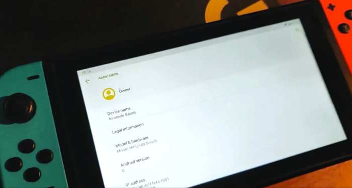 Android q shown running on nintendo switch